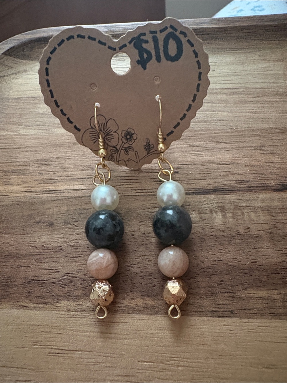 Handmade Beaded Drop Earrings- Sunstone, Labradorite, Lava Stone